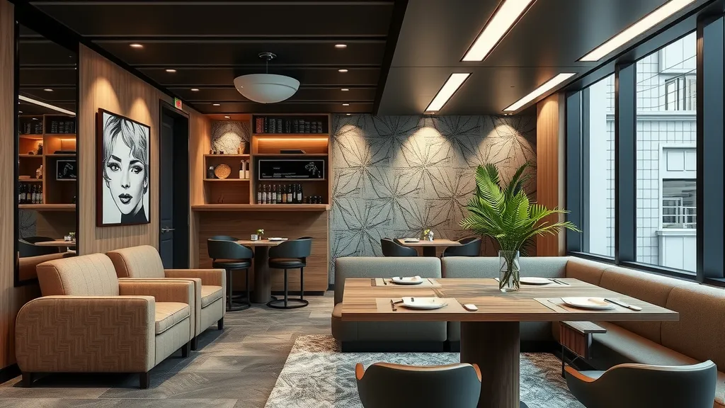 Home Depot Rebates modern living and dining room with wooden furniture, cozy seating, indoor plants, stylish wall art, and large window lighting.